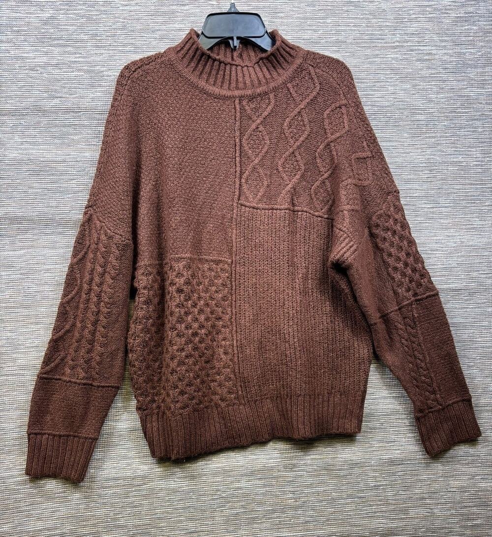 American Eagle Outfitters Sweater Mens Large Brown Mock Neck Cable Knit Pullover